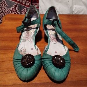 Miss L Fire teal peep toe heels